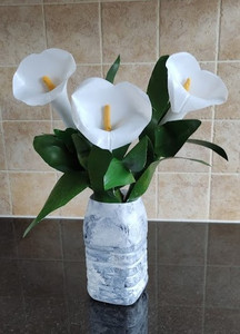 CD, arum lilies, sculpture, recycled plastic milk bottles, & acrylic.jpg